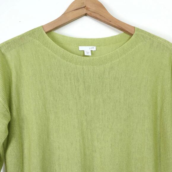J Jill Size XS Linen Blend 1/2 Sleeve Ribbed Knit Top Chartreuse Green - Picture 3 of 8